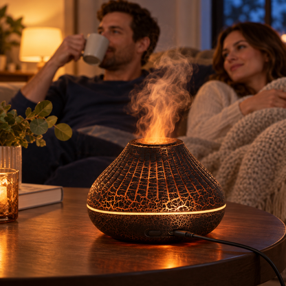 🔥 Aroma Diffuser | Crackle-Finish Living Room | Couples Flame Ambience