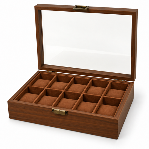 ⌚ Watch Box | Wood-Grain Dresser | Collectors Vintage Glass Display