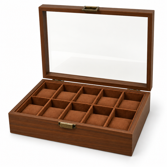⌚ Watch Box | Wood-Grain Dresser | Collectors Vintage Glass Display