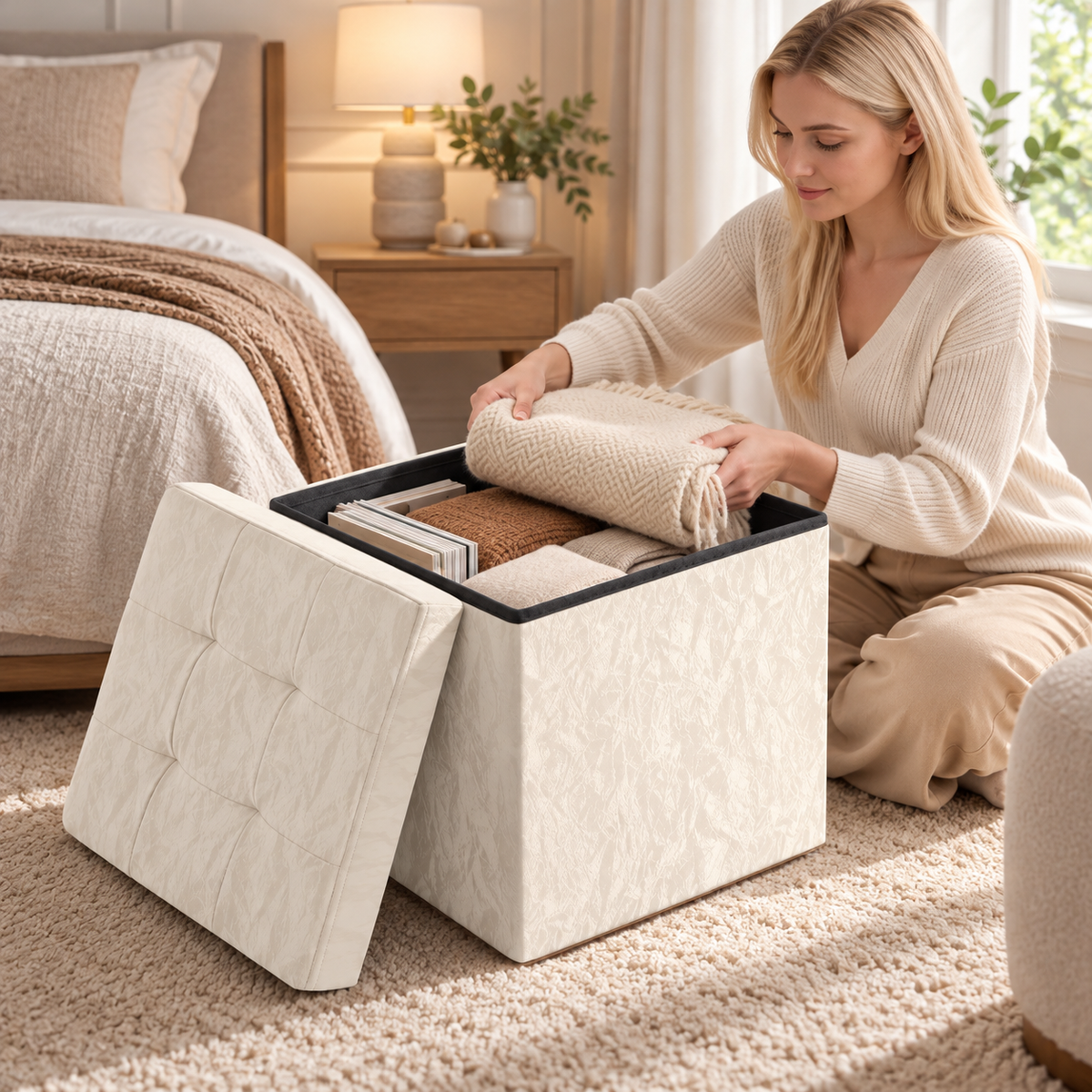 🪑 Storage Ottoman | PU Leather Livingroom | Families Tufted Comfort ONE CUBE. FOUR JOBS.