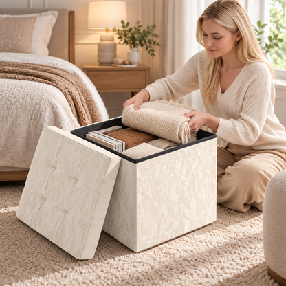 🪑 Storage Ottoman | PU Leather Livingroom | Families Tufted Comfort ONE CUBE. FOUR JOBS.