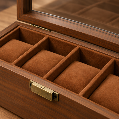 ⌚ Watch Box | Wood-Grain Dresser | Collectors Vintage Glass Display