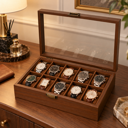 ⌚ Watch Box | Wood-Grain Dresser | Collectors Vintage Glass Display