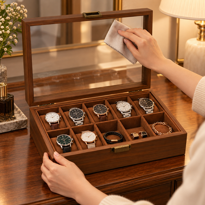 ⌚ Watch Box | Wood-Grain Dresser | Collectors Vintage Glass Display