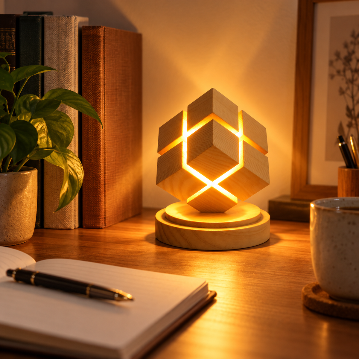 🧊 Cube Night Light | Rubberwood Bedroom | Couples Geometric Glow