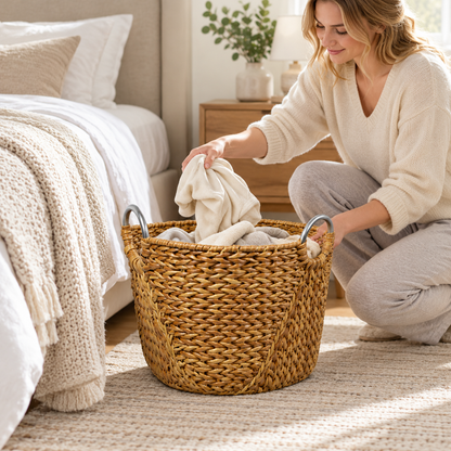🧺 Laundry Basket | Woven Rattan Bathroom | Families Spacious Storage