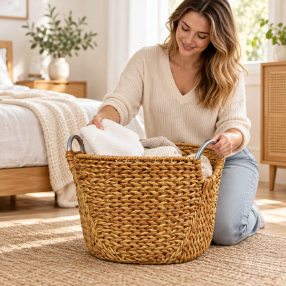 🧺 Laundry Basket | Woven Rattan Bathroom | Families Spacious Storage