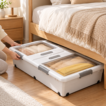 🧺 Underbed Storage Box | Plastic Bedroom | Families Rolling Organization