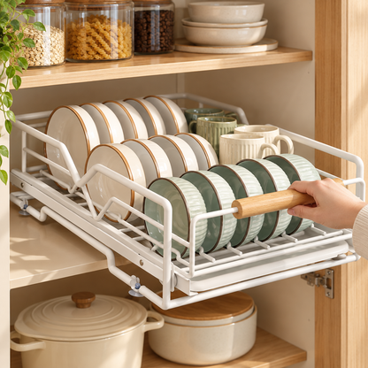 🍽️ Pull-Out Dish Rack | Steel Cabinet | Families Sliding Storage