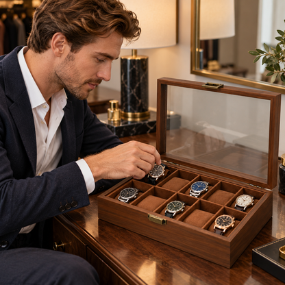 ⌚ Watch Box | Wood-Grain Dresser | Collectors Vintage Glass Display