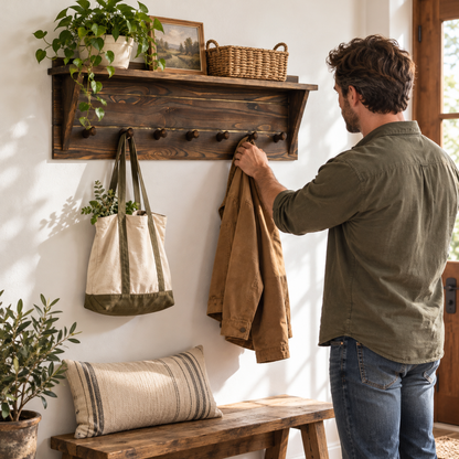 🪵 Coat Rack | Solid Wood Entryway | Families Rustic Storage