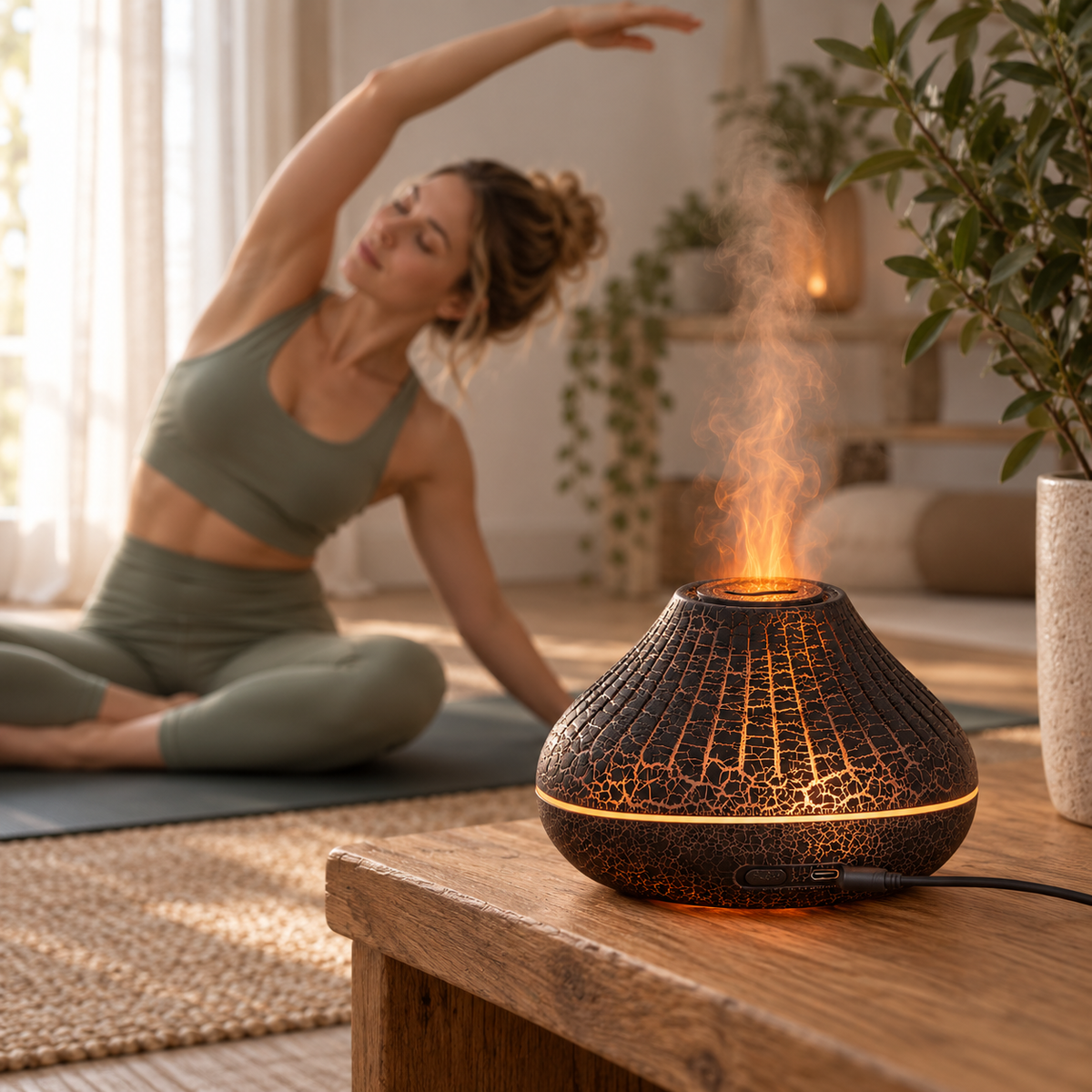 🔥 Aroma Diffuser | Crackle-Finish Living Room | Couples Flame Ambience