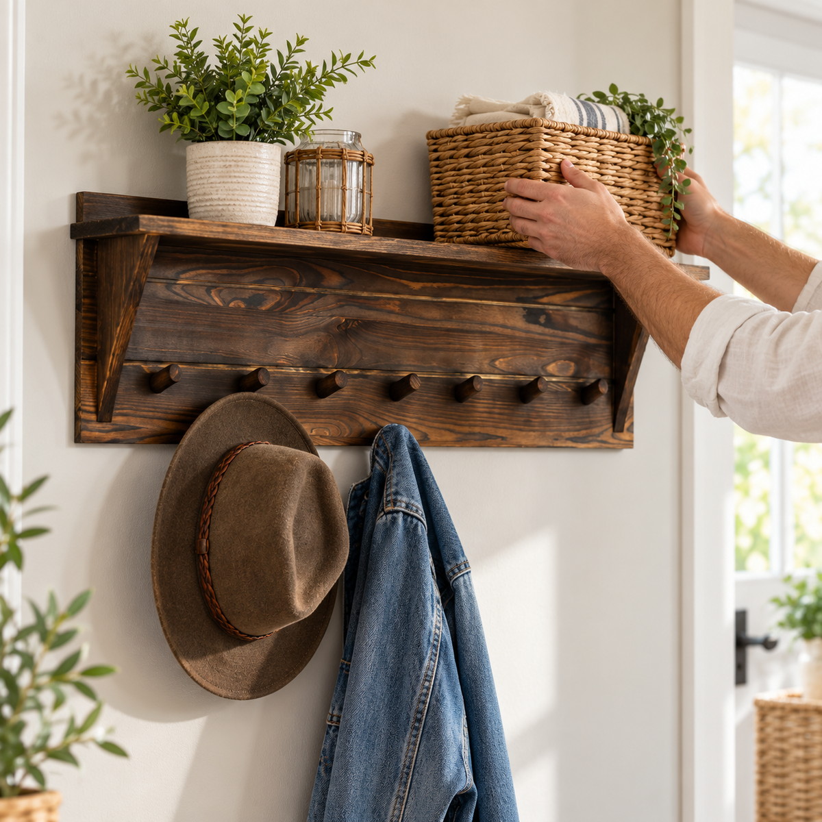 🪵 Coat Rack | Solid Wood Entryway | Families Rustic Storage