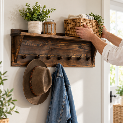 🪵 Coat Rack | Solid Wood Entryway | Families Rustic Storage