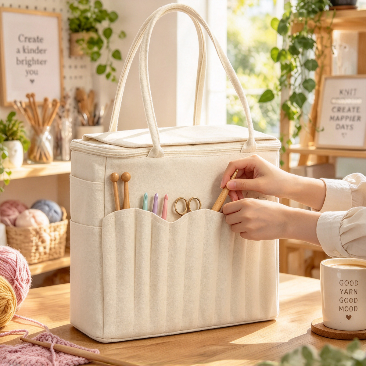 🧶 Craft Organizer | Canvas Travel | Makers | Spacious Pocketed Tote