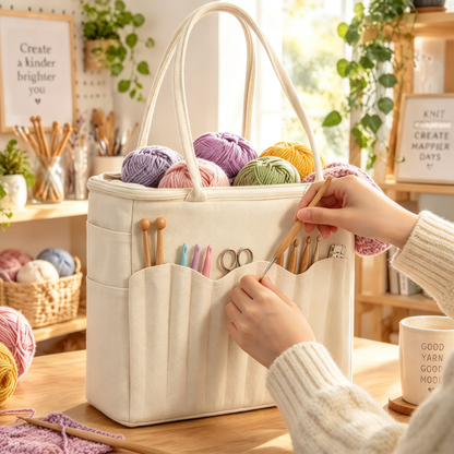 🧶 Craft Organizer | Canvas Travel | Makers | Spacious Pocketed Tote