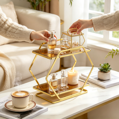 💎 Vanity Organizer | Metal Glass Dressing | Women Geometric Elegance