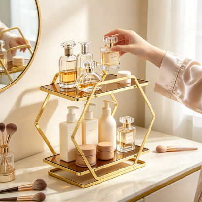 💎 Vanity Organizer | Metal Glass Dressing | Women Geometric Elegance