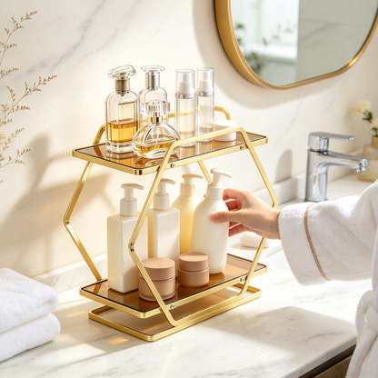 💎 Vanity Organizer | Metal Glass Dressing | Women Geometric Elegance